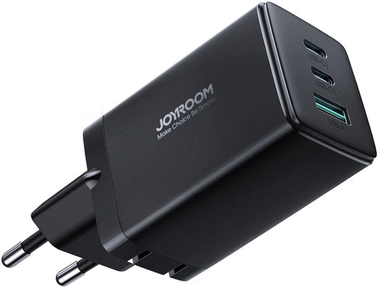 Caricabatterie Rete Con Cavo USB-C Joyroom TCG01, 65W, 3.25A, 1 x USB-A - 2 x USB-C, Nero