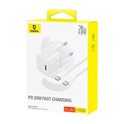 Baseus GaN5 Network Charger with USB-C Cable, 20W, 3A, 1 x USB-C, White P10110900213-01