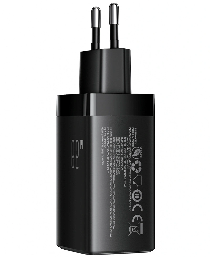 Caricatore da rete con cavo USB-C Joyroom JR-TG10, 65W, 3.25A, 1 x USB-A - 2 x USB-C, Nero