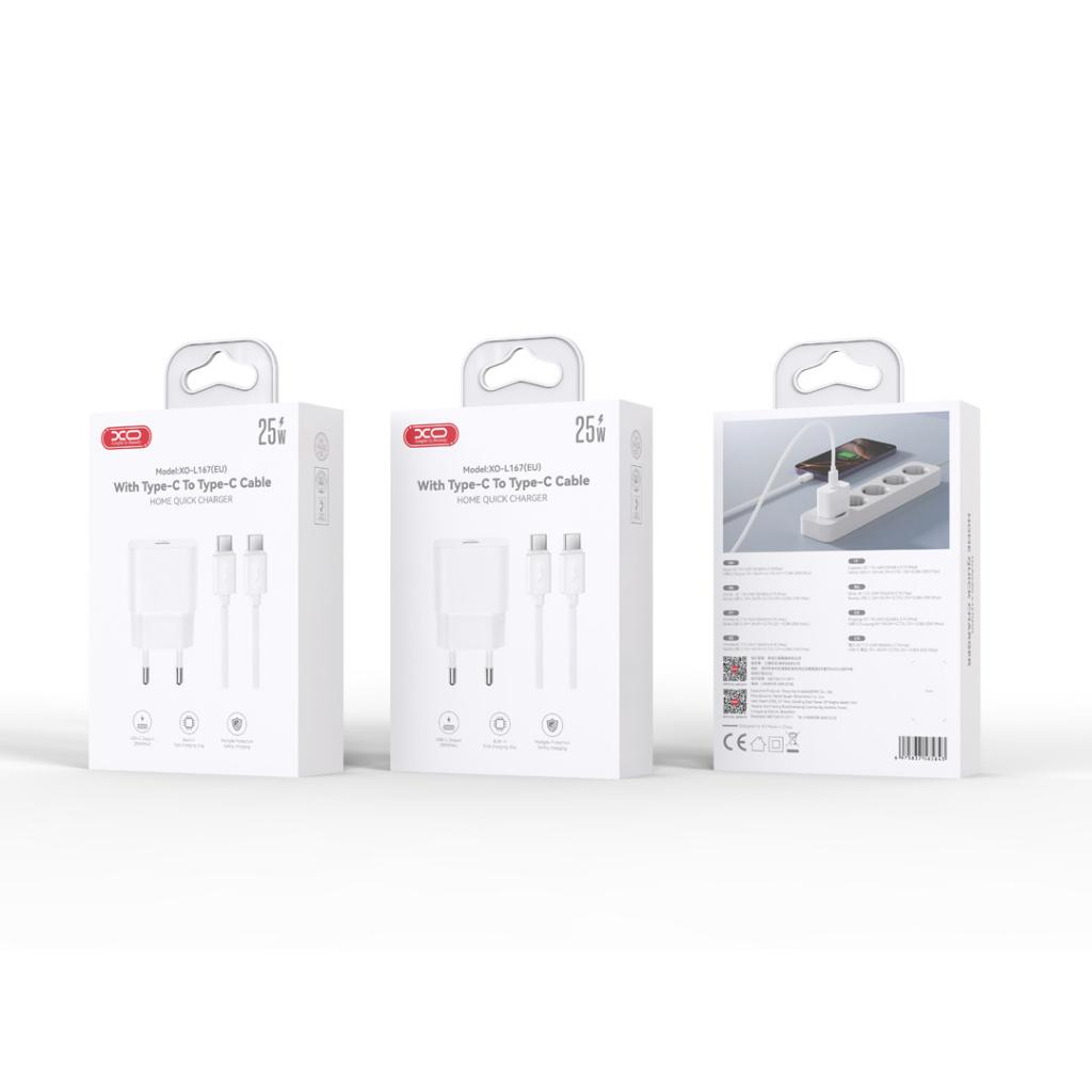 Caricatore da rete con cavo Lightning XO Design L167, 25W, 3A, 1 x USB-C, Bianco