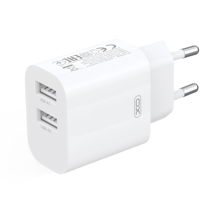 Caricabatterie da rete con cavo USB-C XO Design CE55, 12 W, 2,4 A, 2 x USB-A, bianco