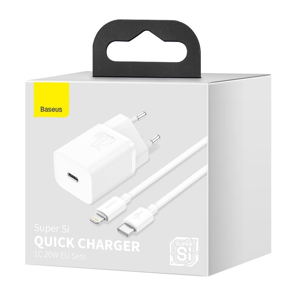 Caricatore di rete Baseus Super Si con cavo Lightning, 20W, 3A, 1 x USB-C, bianco TZCCCSUP-B02 