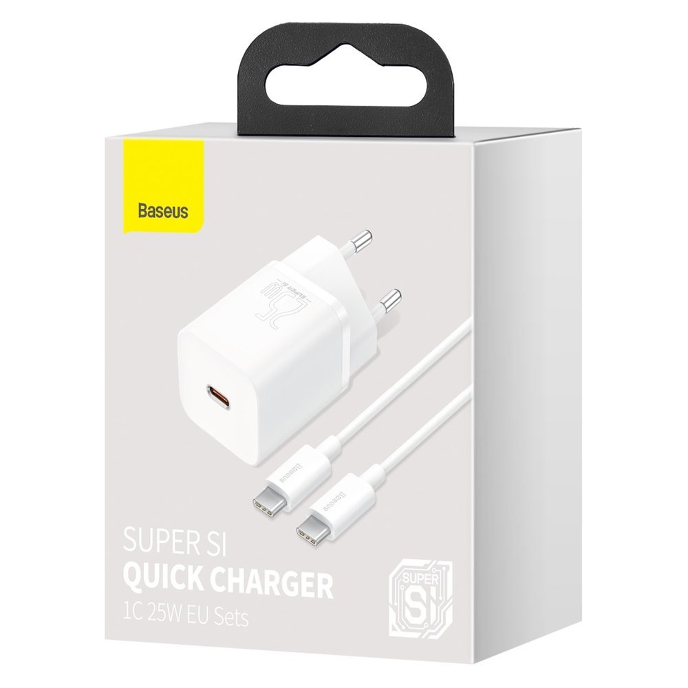 Caricatore di rete USB-C Super Si di Baseus con cavo USB-C, 25W, 3A, 1 x USB-C, bianco TZCCCSUP-L02 