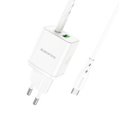 Caricabatterie di rete con cavo USB-C Borofone BN7, 20W, 3A, 1 x USB-A - 1 x USB-C, bianco 