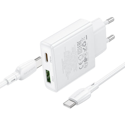 Caricabatterie di rete con cavo USB-C Borofone BN25 Wish, 30W, 3A, 1 x USB-A - 1 x USB-C, bianco 