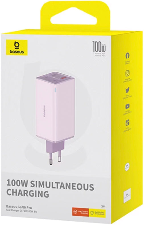 Caricabatterie Retea Con Cavo USB-C Baseus GaN6 Pro, 100W, 3.25A, 2 x USB-A - 2 x USB-C, Viola P10162705532-00