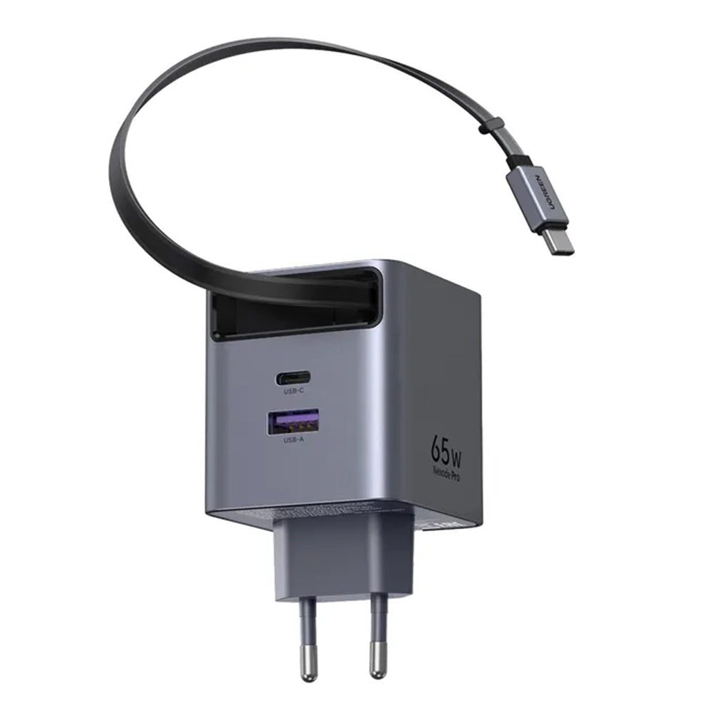 Caricabatterie da Rete con Cavo USB-C UGREEN X615, 65W, 3A, 1 x USB-A - 1 x USB-C, Grigio
