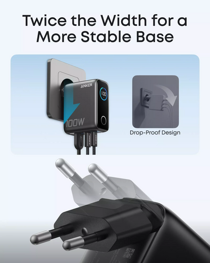 Caricabatterie Rete con Cavo USB-C Anker Smart Display, 100W, 5A, 1 x USB-A - 2 x USB-C, Grigio B121BGZ1