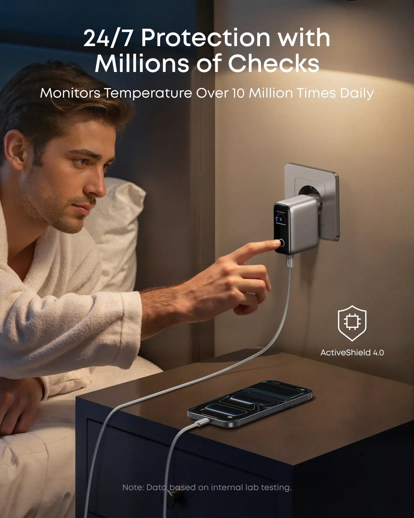 Caricabatterie da rete con cavo USB-C Anker Smart Display, 100W, 5A, 1 x USB-A - 2 x USB-C, Argento B121BG41