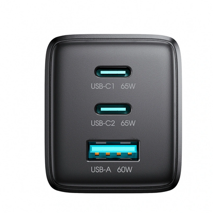 Caricatore da rete con cavo USB-C Joyroom JR-TG10, 65W, 3.25A, 1 x USB-A - 2 x USB-C, Nero
