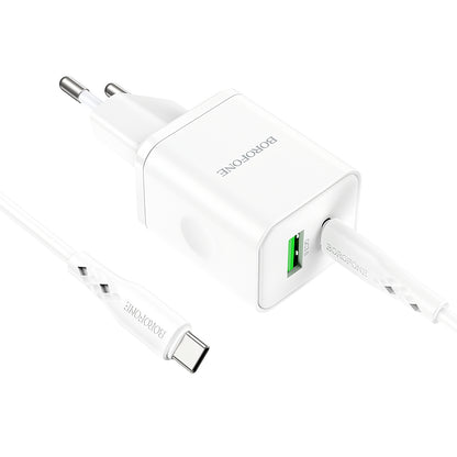 Caricabatterie di rete con cavo USB-C Borofone BN7, 20W, 3A, 1 x USB-A - 1 x USB-C, bianco 