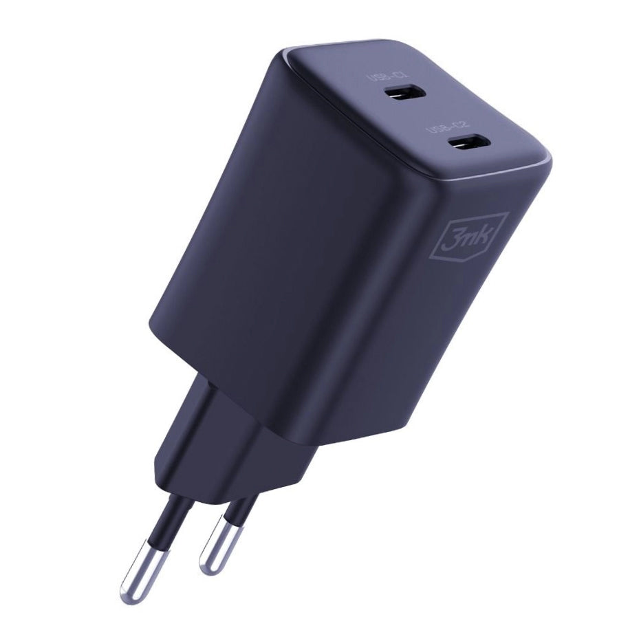 Caricabatterie di rete 3MK HyperCharger con cavo USB-C, 45W, 3A, 2 x USB-C, nero 