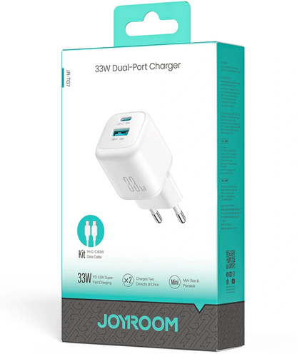 Caricatore da Rete con Cavo USB-C Joyroom JR-TG7, 33W, 3A, 1 x USB-A - 1 x USB-C, Bianco