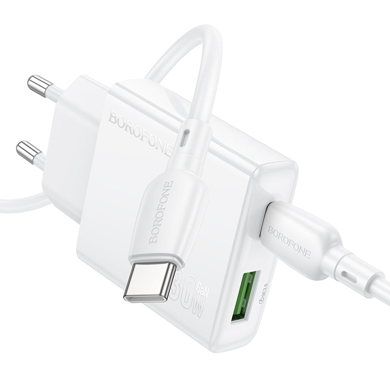 Caricabatterie di rete con cavo USB-C Borofone BN25 Wish, 30W, 3A, 1 x USB-A - 1 x USB-C, bianco 