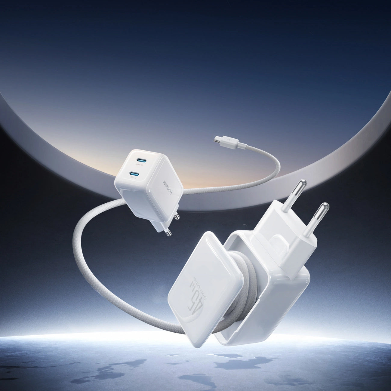 Caricabatterie Rete con Cavo USB-C Joyroom JR-TCL05, 45W, 3A, 2 x USB-C, Bianco