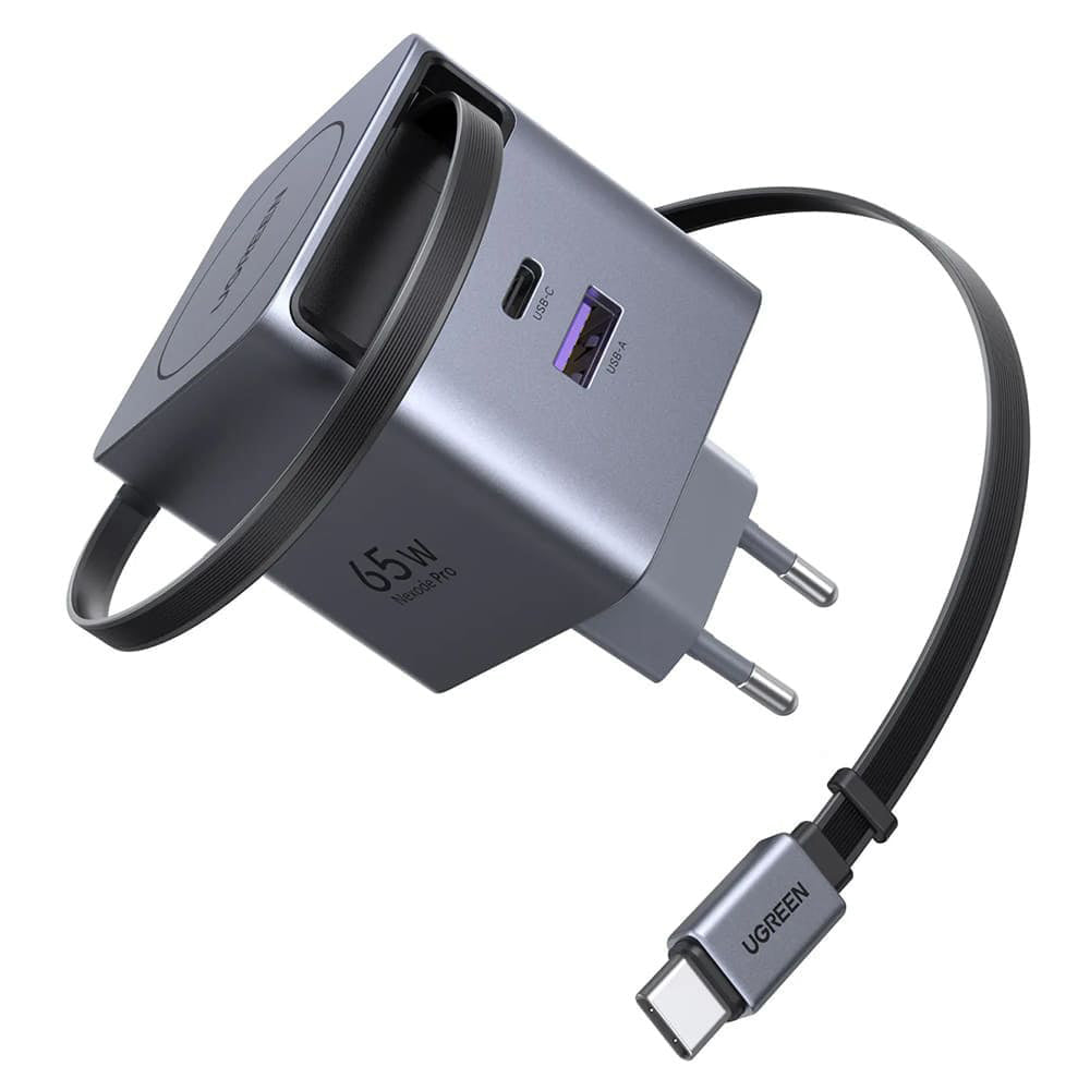 Caricabatterie da Rete con Cavo USB-C UGREEN X615, 65W, 3A, 1 x USB-A - 1 x USB-C, Grigio