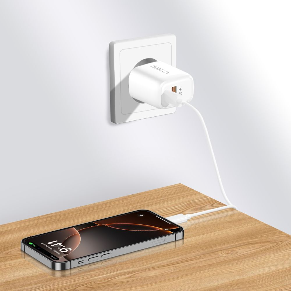 Caricatore da Rete con Cavo USB-C Tech-Protect NCA20, 20W, 3A, 1 x USB-A - 1 x USB-C, Bianco