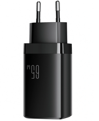 Caricatore da rete con cavo USB-C Joyroom JR-TG10, 65W, 3.25A, 1 x USB-A - 2 x USB-C, Nero
