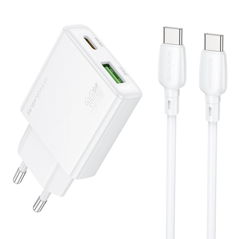 Caricabatterie di rete con cavo USB-C Borofone BN25 Wish, 30W, 3A, 1 x USB-A - 1 x USB-C, bianco 