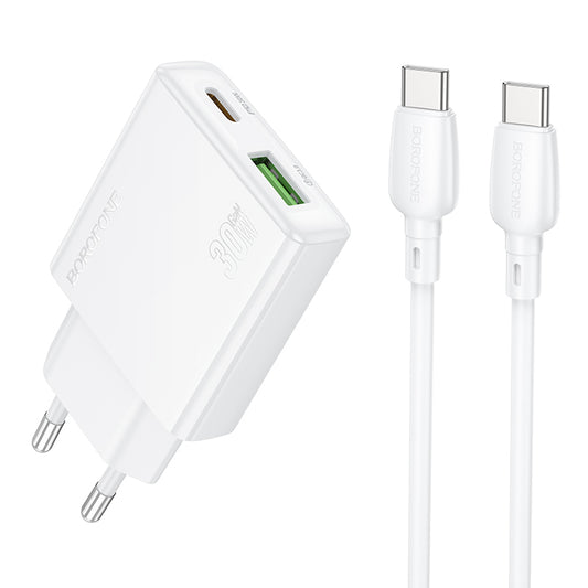 Caricabatterie di rete con cavo USB-C Borofone BN25 Wish, 30W, 3A, 1 x USB-A - 1 x USB-C, bianco 