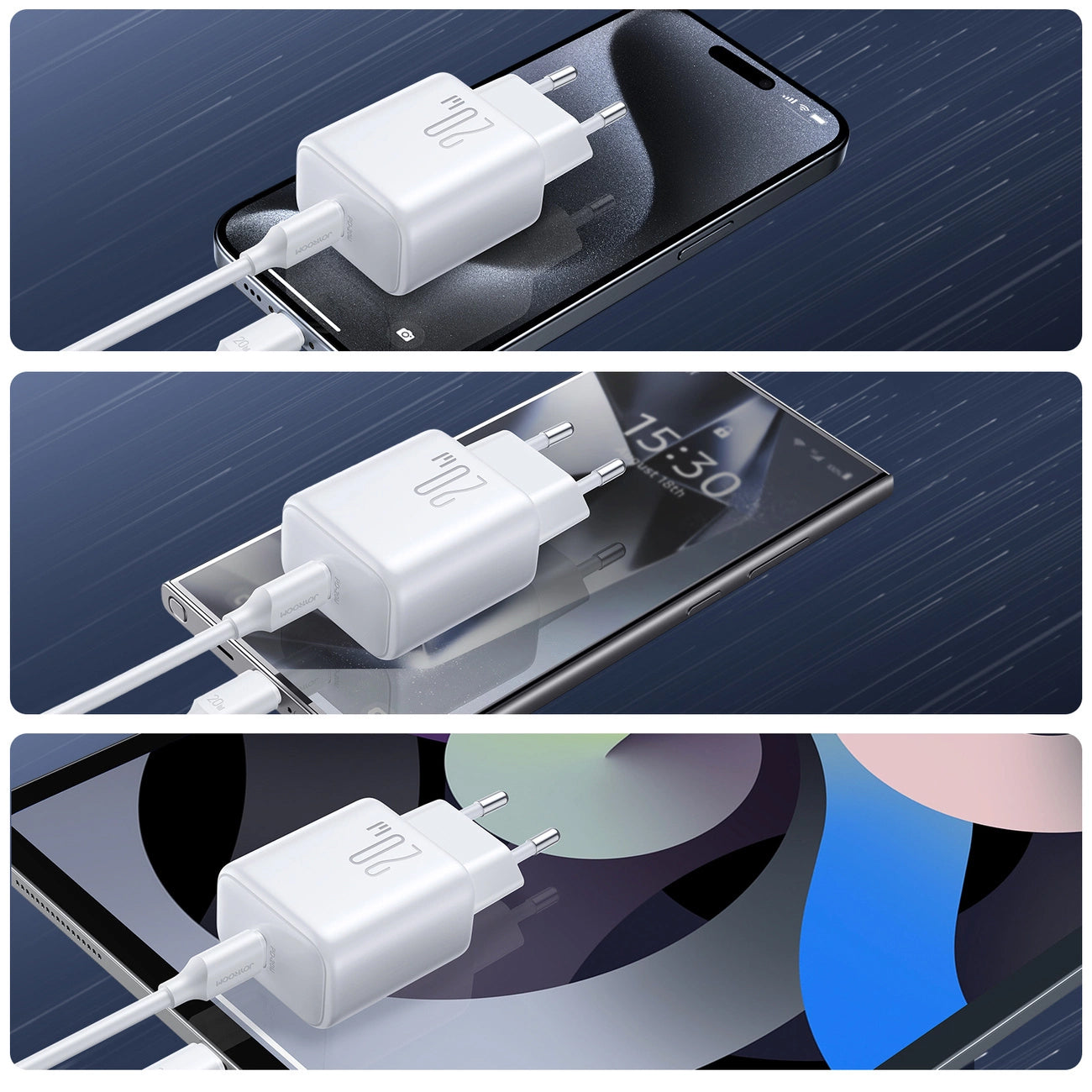 Caricabatterie da Rete con Cavo USB-C Joyroom JR-TCF20, 20W, 3A, 1 x USB-C, Bianco