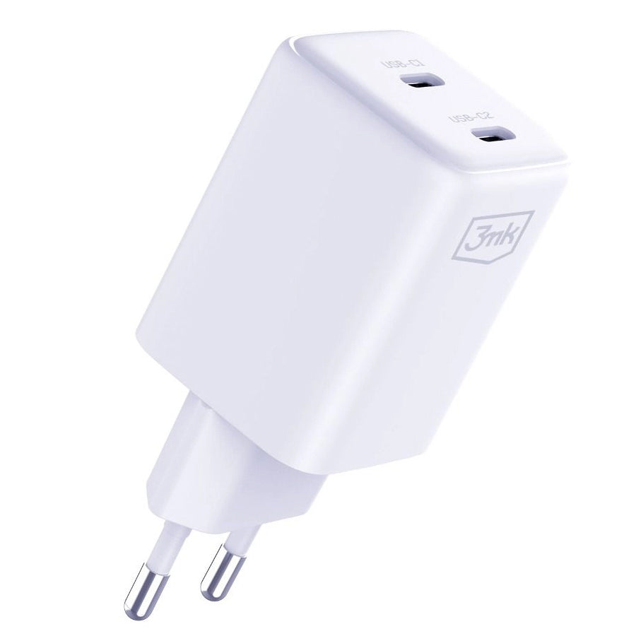 Caricabatterie di rete 3MK HyperCharger con cavo USB-C, 45W, 3A, 2 x USB-C, bianco 