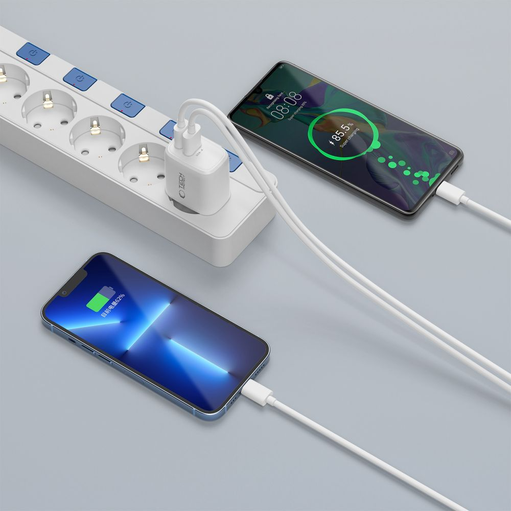 Caricatore da Rete con Cavo USB-C Tech-Protect NCA20, 20W, 3A, 1 x USB-A - 1 x USB-C, Bianco