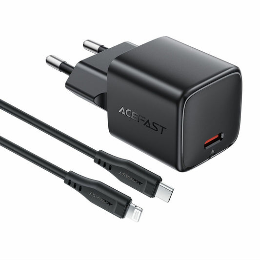 Caricatore da rete con cavo Lightning Acefast A118, 30W, 3A, 1 x USB-C, Nero