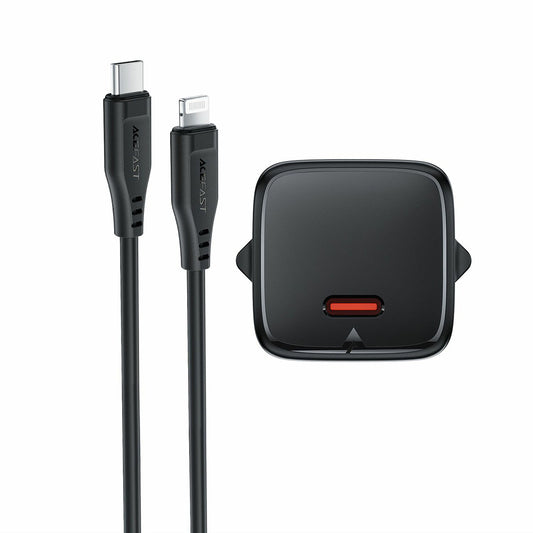 Caricatore da rete con cavo Lightning Acefast A118, 30W, 3A, 1 x USB-C, Nero