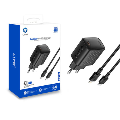 Caricabatterie da rete con cavo Lightning Lito LC13L, 20W, 3A, 1 x USB-C, Nero