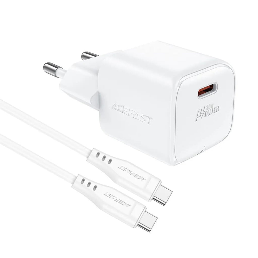 Caricabatterie Rete con Cavo USB-C Acefast A77, 30W, 3A, 1 x USB-C, Bianco