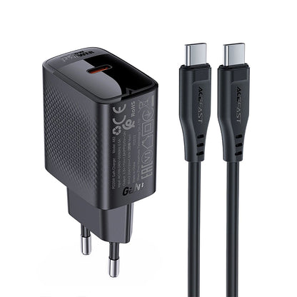 Caricabatterie da rete con cavo USB-C Acefast A82, 20W, 3A, 1 x USB-C, Nero