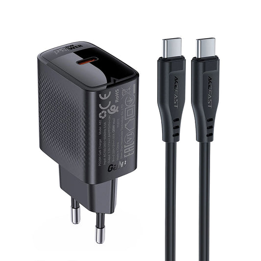 Caricabatterie da rete con cavo USB-C Acefast A82, 20W, 3A, 1 x USB-C, Nero
