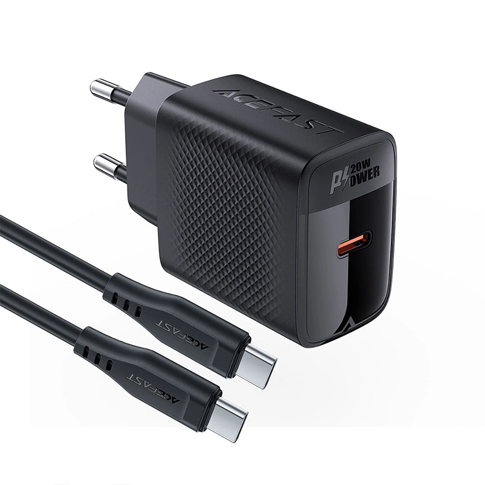 Caricabatterie da rete con cavo USB-C Acefast A82, 20W, 3A, 1 x USB-C, Nero