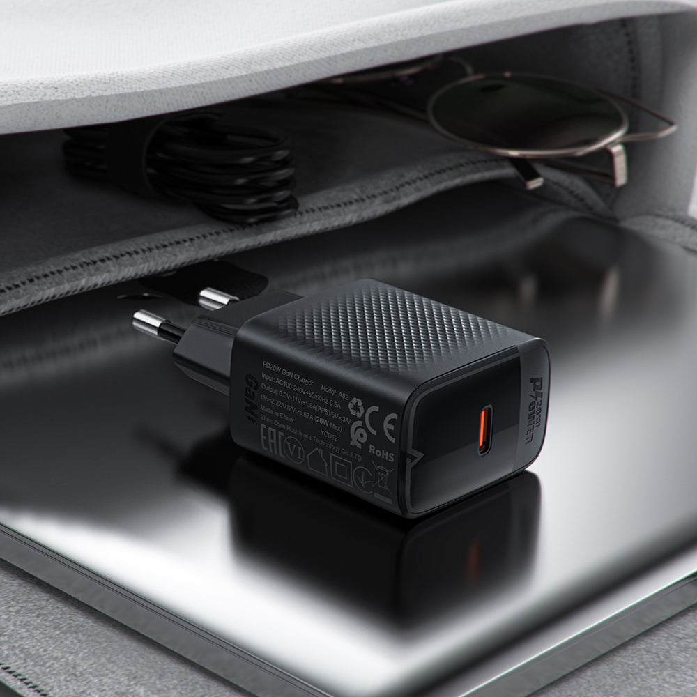 Caricabatterie da rete con cavo USB-C Acefast A82, 20W, 3A, 1 x USB-C, Nero
