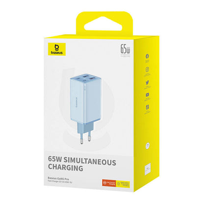 Caricatore da rete con cavo USB-C Baseus GaN6 Pro, 65W, 3,25A, 2 x USB-A - 2 x USB-C, Blu P10162701313-00