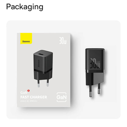 Caricabatterie Rete con Cavo USB-C Baseus GaN Mini 1C, 30W, 3A, 1 x USB-C, Blu P10110902313-00