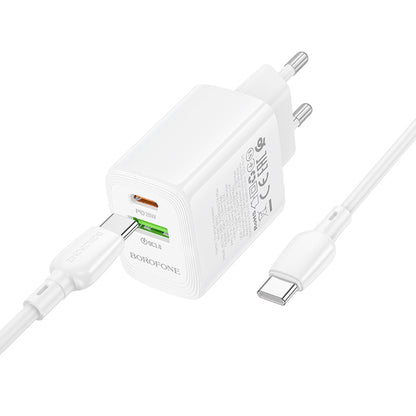 Network Charger with USB-C Cable Borofone BN27 Fuente, 20W, 3A, 1 x USB-A - 1 x USB-C, White