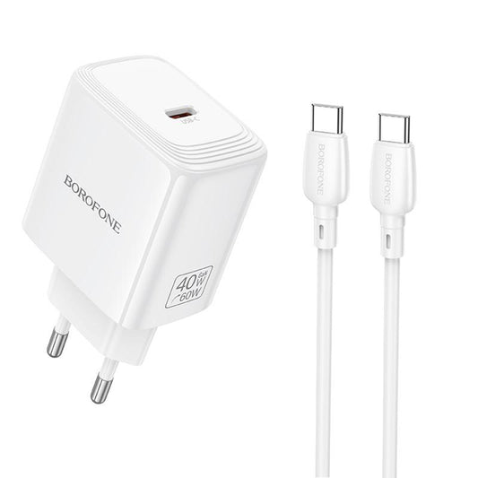 Caricatore da rete con cavo USB-C Borofone BN33 Fuente, 40W, 1 x USB-C, Bianco
