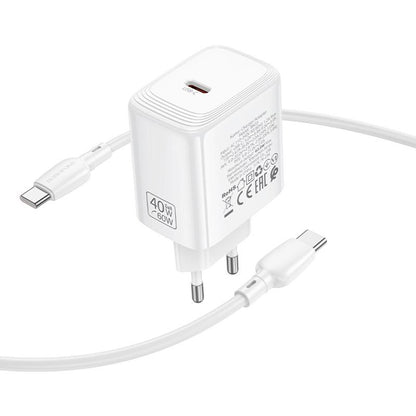 Caricatore da rete con cavo USB-C Borofone BN33 Fuente, 40W, 1 x USB-C, Bianco