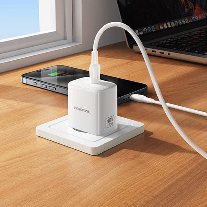 Caricatore da rete con cavo USB-C Borofone BN33 Fuente, 40W, 1 x USB-C, Bianco