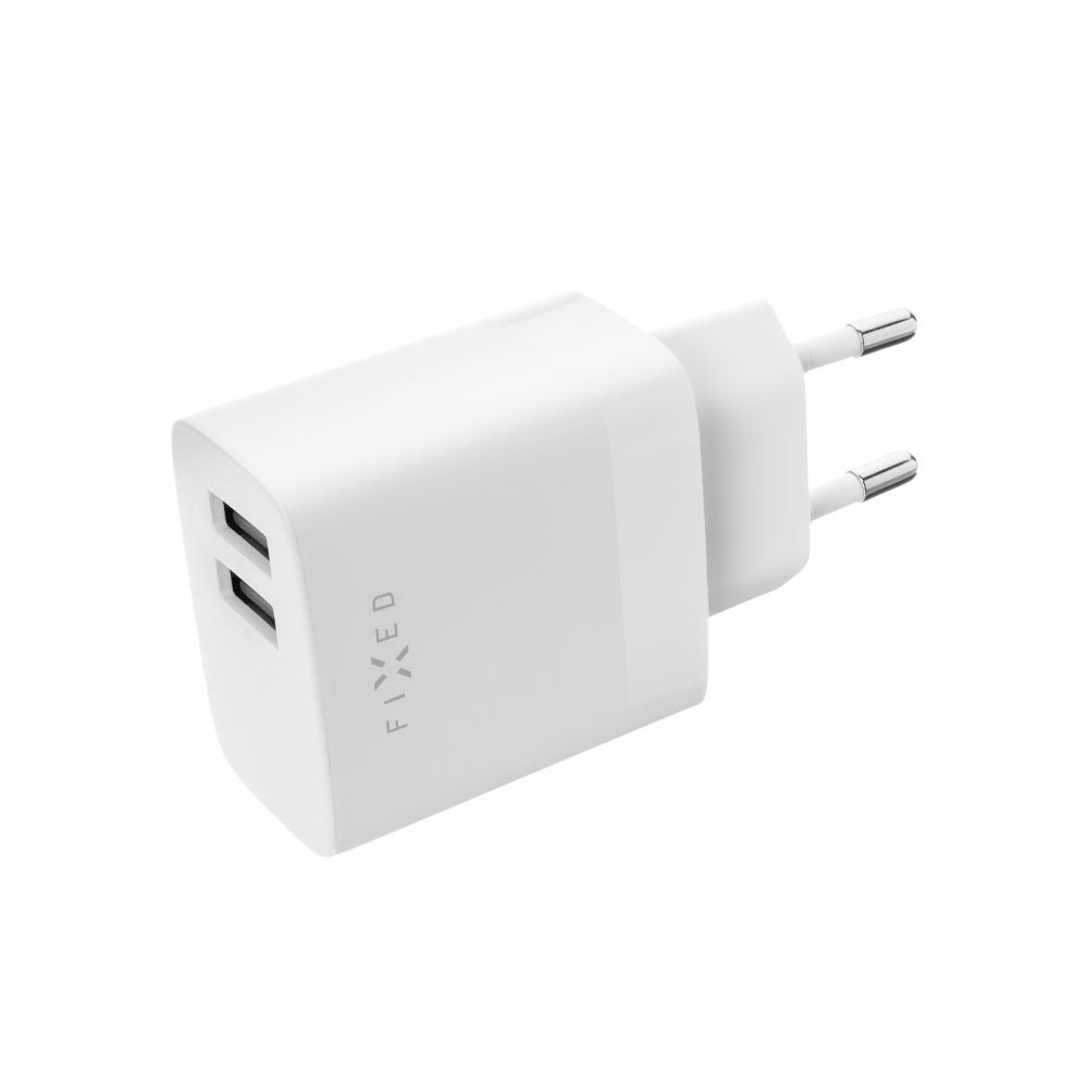 Caricabatterie Retea con Cavo USB-C Fixed, 17W, 3A, 2 x USB-A, Bianco