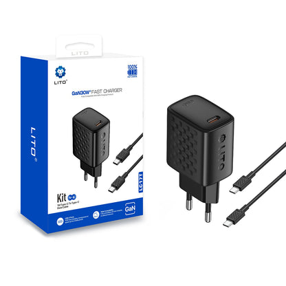 Caricabatterie Retea Con Cavo USB-C Lito LC17T, 30W, 3A, 1 x USB-C, Nero