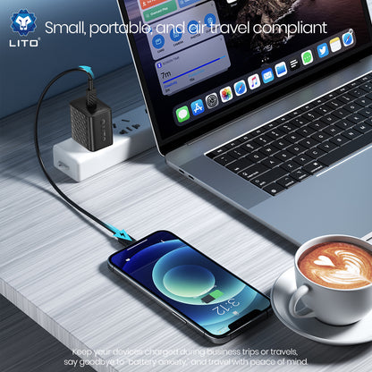 Caricabatterie Retea Con Cavo USB-C Lito LC20T, 45W, 3A, 1 x USB-C, Nero
