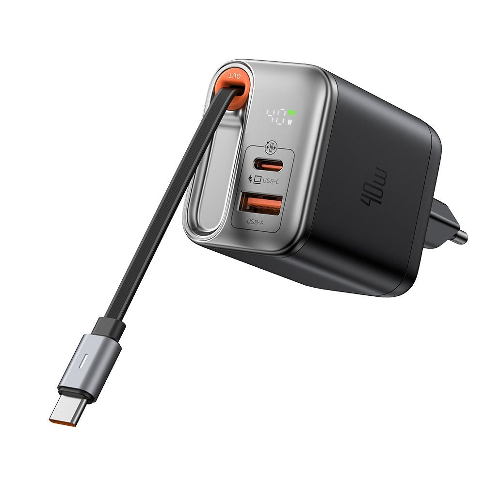 Caricabatterie Rete con Cavo USB-C McDodo CH-4281 FreeGo Display, 40W, 3A, 1 x USB-A - 1 x USB-C, Nero