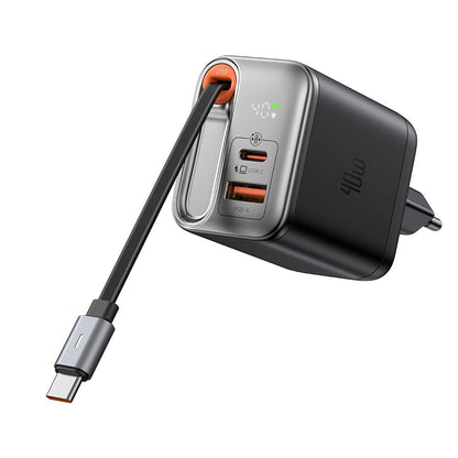 Caricabatterie Rete con Cavo USB-C McDodo CH-4281 FreeGo Display, 40W, 3A, 1 x USB-A - 1 x USB-C, Nero