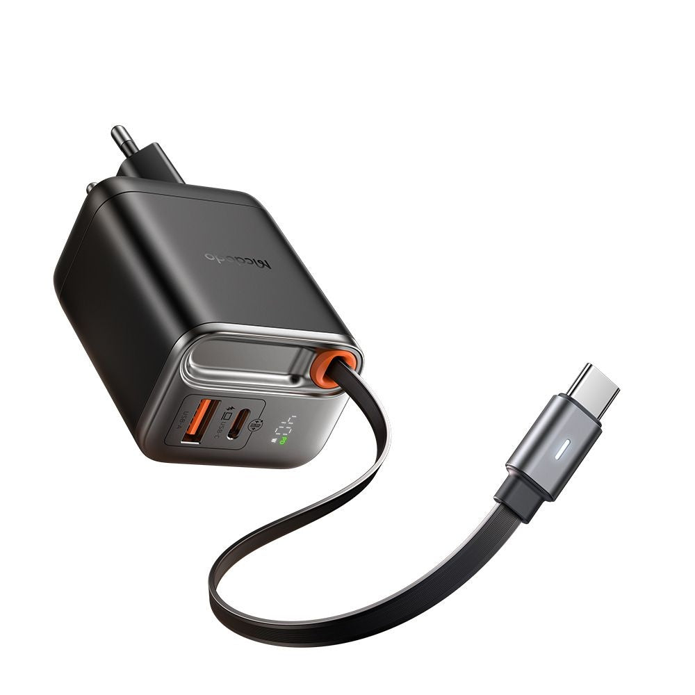 Caricabatterie Rete con Cavo USB-C McDodo CH-4281 FreeGo Display, 40W, 3A, 1 x USB-A - 1 x USB-C, Nero