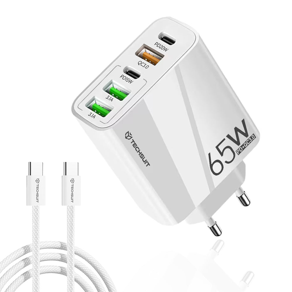 Caricabatterie Rete Con Cavo USB-C Techsuit CHC2 PentaXPower, 20W, 3A, 3 x USB-A - 2 x USB-C, Bianco