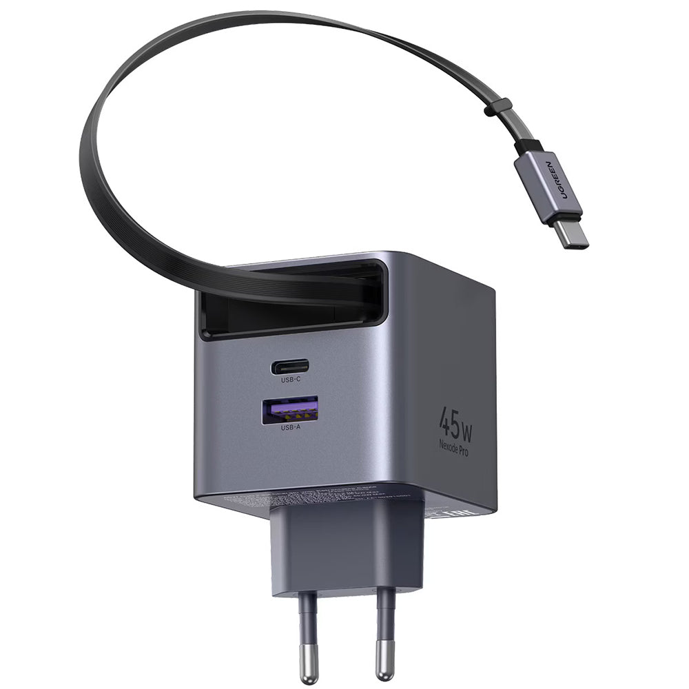 Caricabatterie da Rete con Cavo USB-C UGREEN X614, 45W, 3A, 1 x USB-A - 1 x USB-C, Grigio