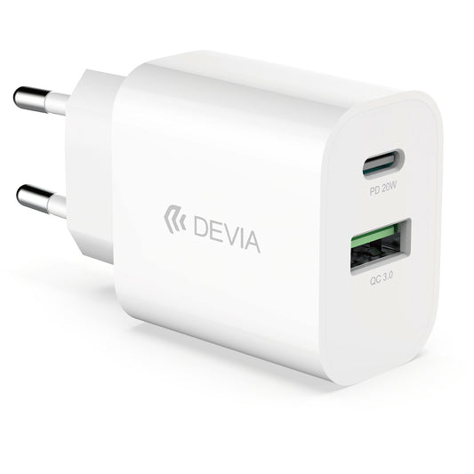 DEVIA RLC-389 Caricatore di rete, 20W, 3A, 1 x USB-A - 1 x USB-C, bianco 